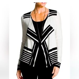 Chicos Sam Striped Draped Black/White Casual
Travel Soft Open Front Cardigan L